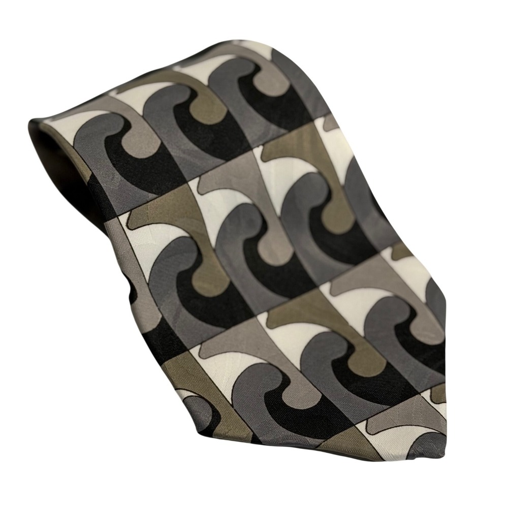 VTG Ketch Necktie Grey Abstract Swirl Geometric Pattern Retro Formal Mens OS